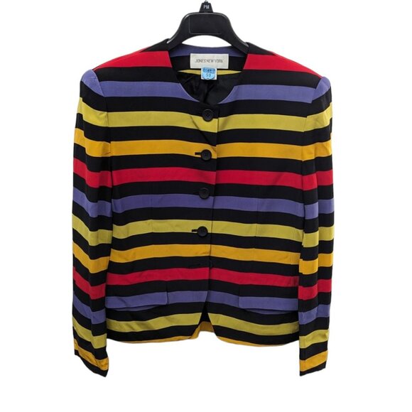 Vintage Y2K Jones New York 100% Silk Rainbow Striped Blazer Career Jacket 10 Med - Picture 3 of 8
